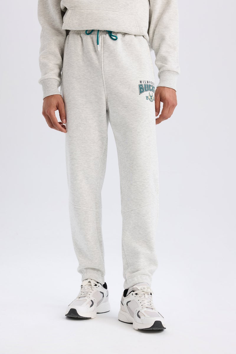 DeFacto Grey Man DeFactoFit NBA Milwaukee Bucks Sports Thick Jogger Sweatpants Casual - Image 4